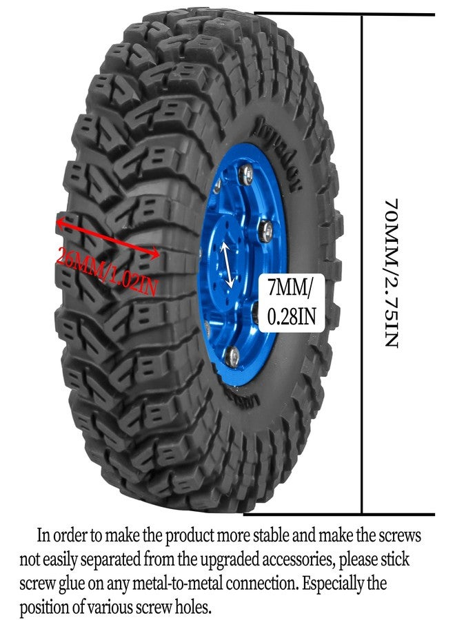 RCarmubWow 1.3 Beadlock Tire Set for 1/18 Trx4m,1/24 SCX24 FCX24 RC Crawler Car,1.3 Beadlock Wheels and Tires,Alloy Aluminium Wheels w/Swamp Claw Mud Terrain Rubber Tires,Navy Blue - Image 3